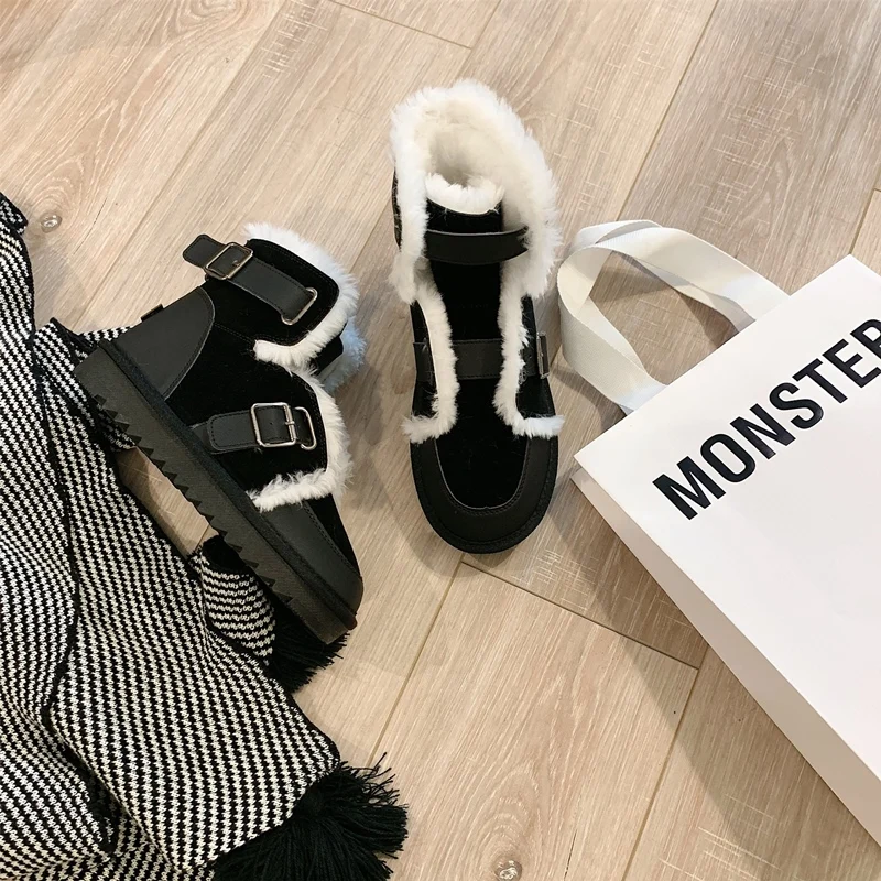 Popular Women Snow Boots Platform Winter Boots Thick Plush Casual Ankle Boots Women Winter Shoes Ladies Fashion Buckle