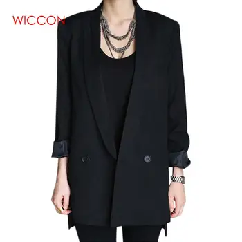 

Black Solid Long Style Autumn Women Jacket Blazers Female Notched Collar Workwear Office Ladies Blazers Feminino Formal Blazers