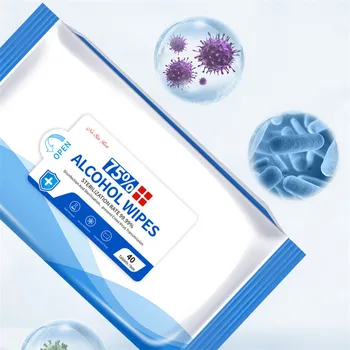

40PCS 75% Disposable Alcohol Disinfection Wipes Pad Sterilization Wipes Portable Outdoor Travel Alcohol Skin Care Wipes Tools