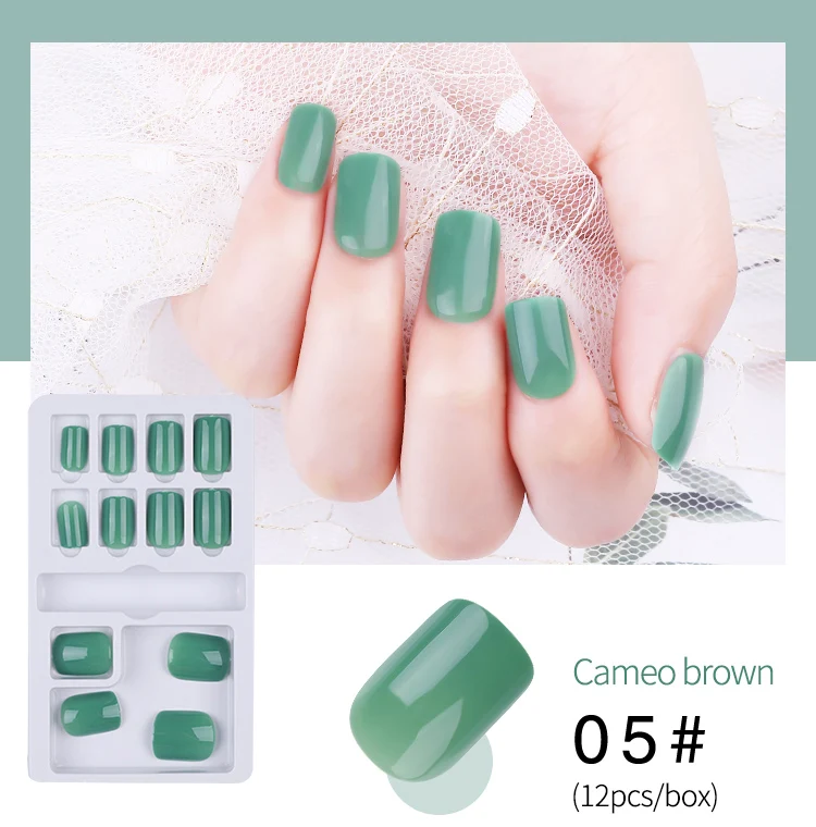 

12pcs Reusable Full Cover False Artificial Nail Tips for Decorated Design Short Press On Nails Art Fake Extension Tips F648