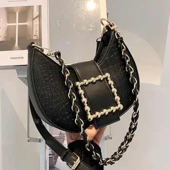 

Crocodile pattern Saddle bag 2020 Fashion New High quality PU Leather Women's Designer Handbag Chain Shoulder Messenger Bag