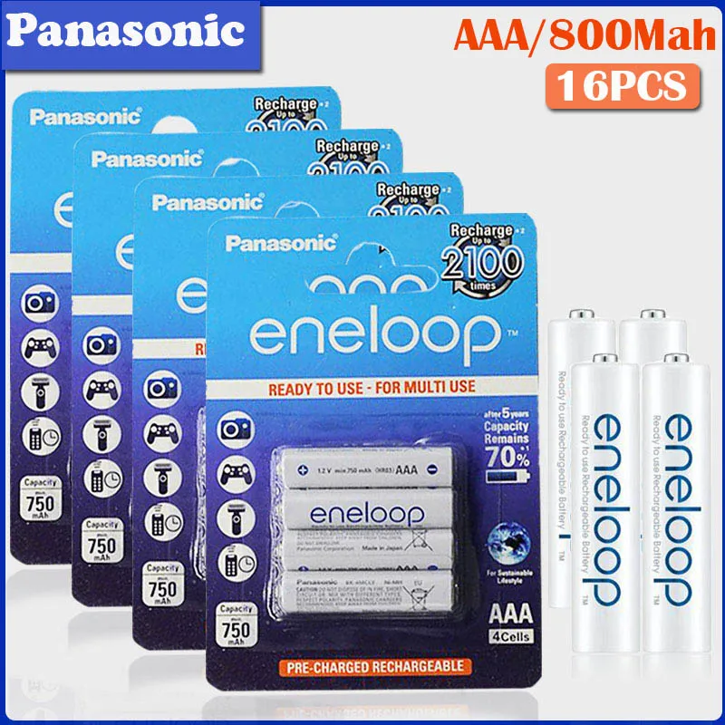 16 шт Panasonic 1,2 v AAA 800mAh перезаряжаемая батарея для камеры игрушка-фонарик пульт дистанционного управления Предварительно заряженный Ni-MH аккумулятор