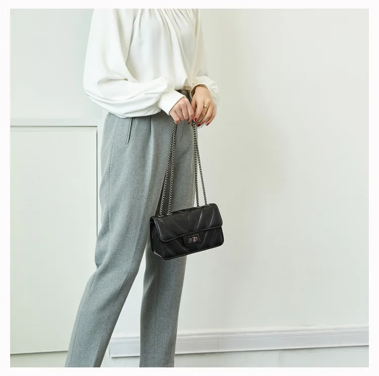 Mini Quilted Leather Double Flap Handbag 2019 New Luxury Designer Women's Chain Shoulder Bags Classic Crossbody Flap Purse Black (18)