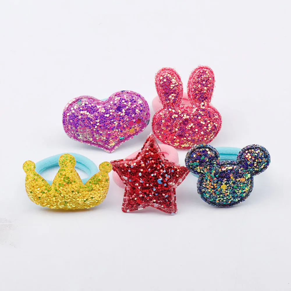 5 Pcs/set Minnie Girls Hair Band Elastic Cartoon Unicorn Candy Hair Tie Kids Shiny Sequin Japanese Hair Rope Kawaii Kids Cute