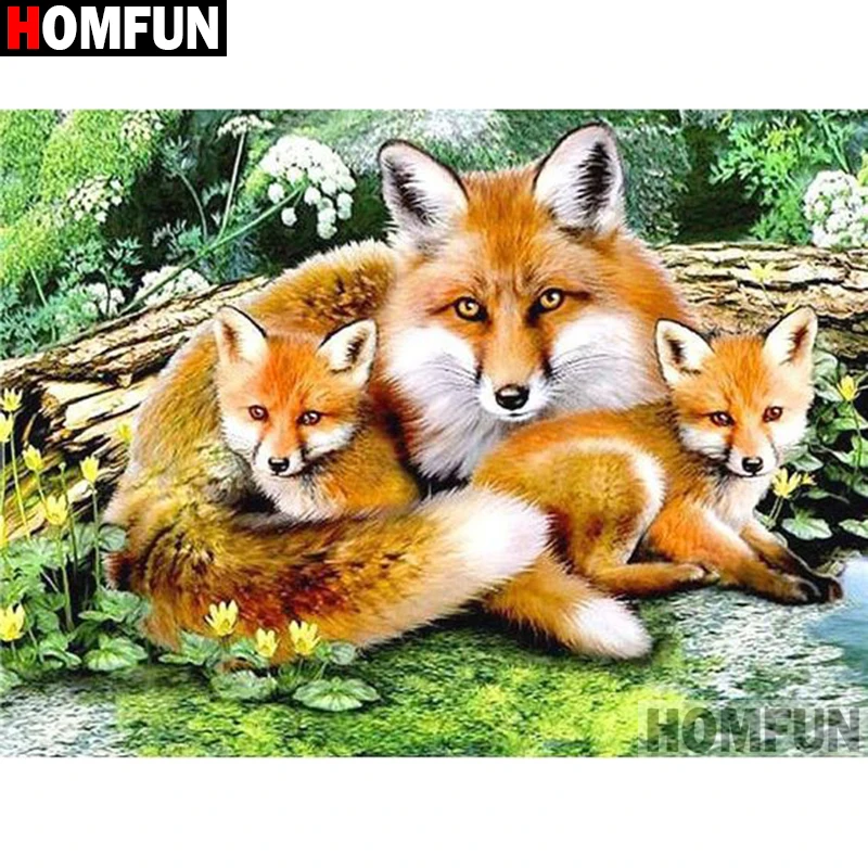 

HOMFUN Art 5D Diy Diamond Painting "Animal fox family" Diamond Pictures Cross Stitch 3D Rhinestone Embroidery Decor A27187