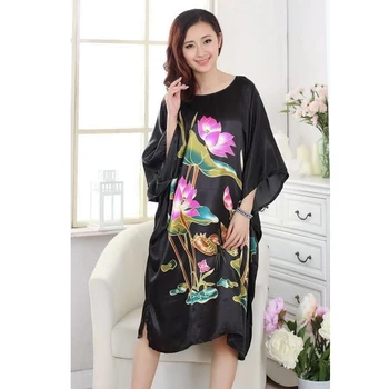 

Summer Silk Satin Yukata Kimono Bathrob Gown Elegant Flower Robe Dress Summer New Loose Casual Female Sexy Nightdress