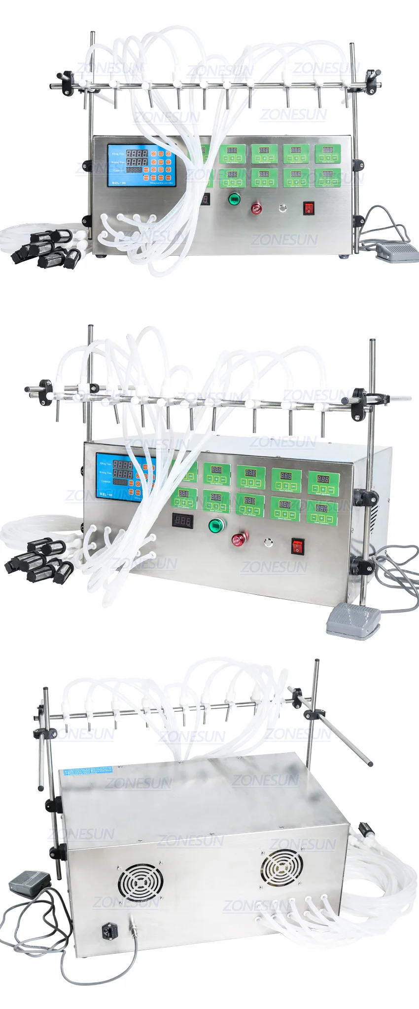 ZONESUN Электрический цифровой контроль насоса жидкая Парфюмерная вода сок эфирное масло с 10 головками машина для наполнения 0,5-4000 мл