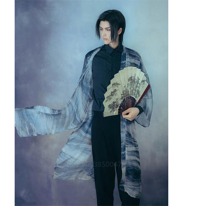 

Японское кимоно для мужчин и женщин, длинный кардиган в стиле Харадзюку, юката, Азиатский винтажный шифоновый Улучшенный кардиган с чернилами, уличная одежда в стиле ретро