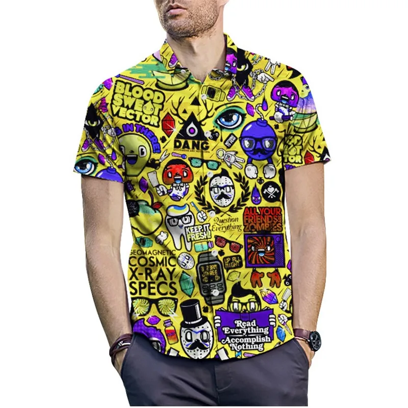 men shirt 2 Мужская пляжная гавайская рубашка на пуговицах с коротким рукавом, уличная одежда с 3D рисунком из аниме, облегающие летние рубашки, Повседневная рубашка M-XXL - Цвет: men shirt 2