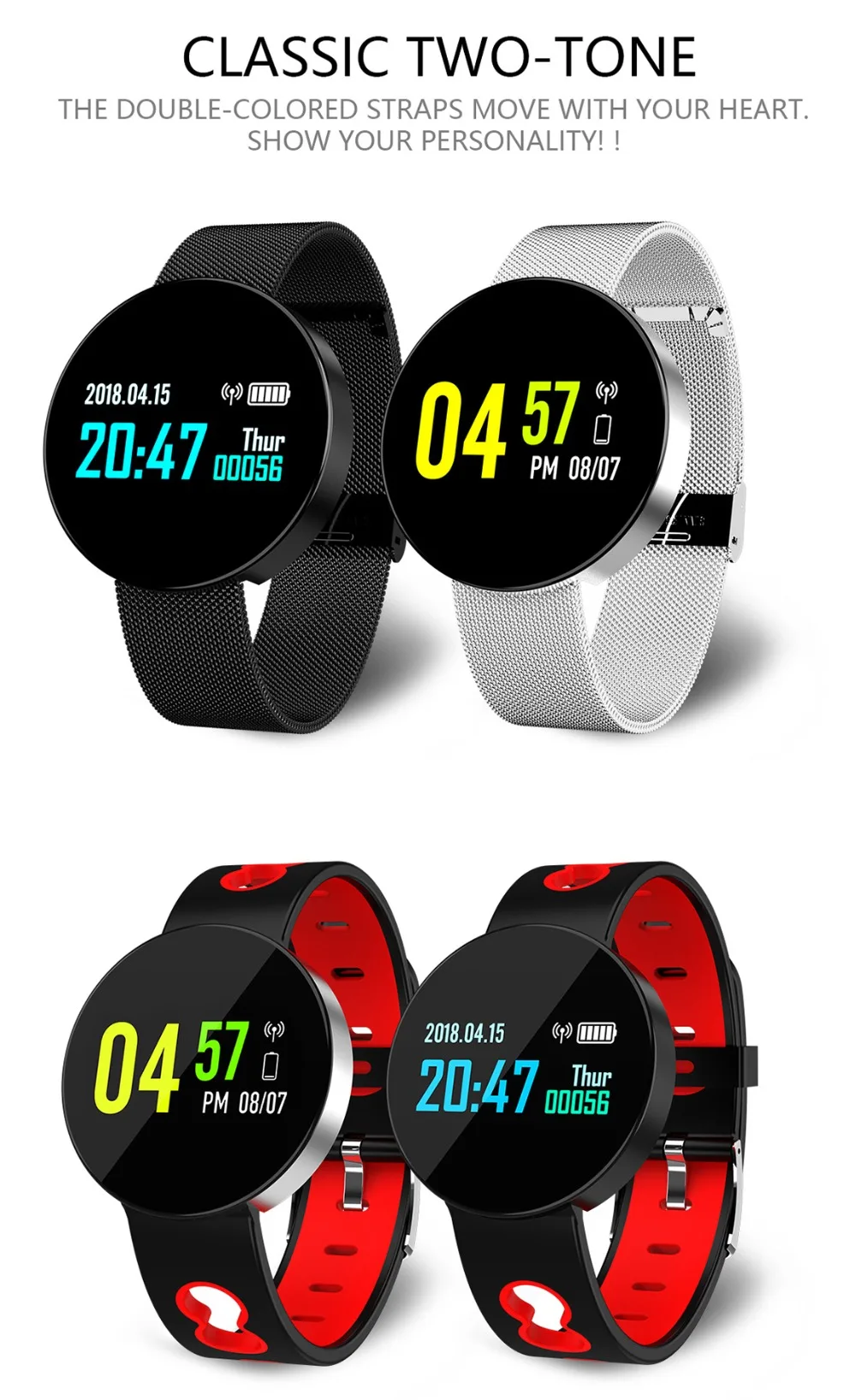 696 LJL11 Z8 Round Alloy body Smart Bracelet Fitness Tracker Watch Waterproof Band Sleep Monitoring Weather Forecast Smart Band