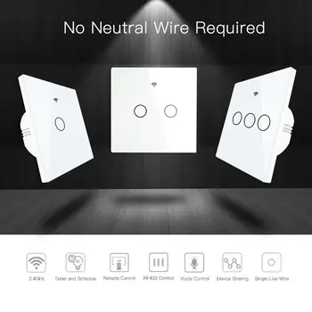

WiFi Smart Wall Switch No Neutral Wire Needed Wireless Smart Life Single Fire Work with Alexa RF433 Tuya Remote Control