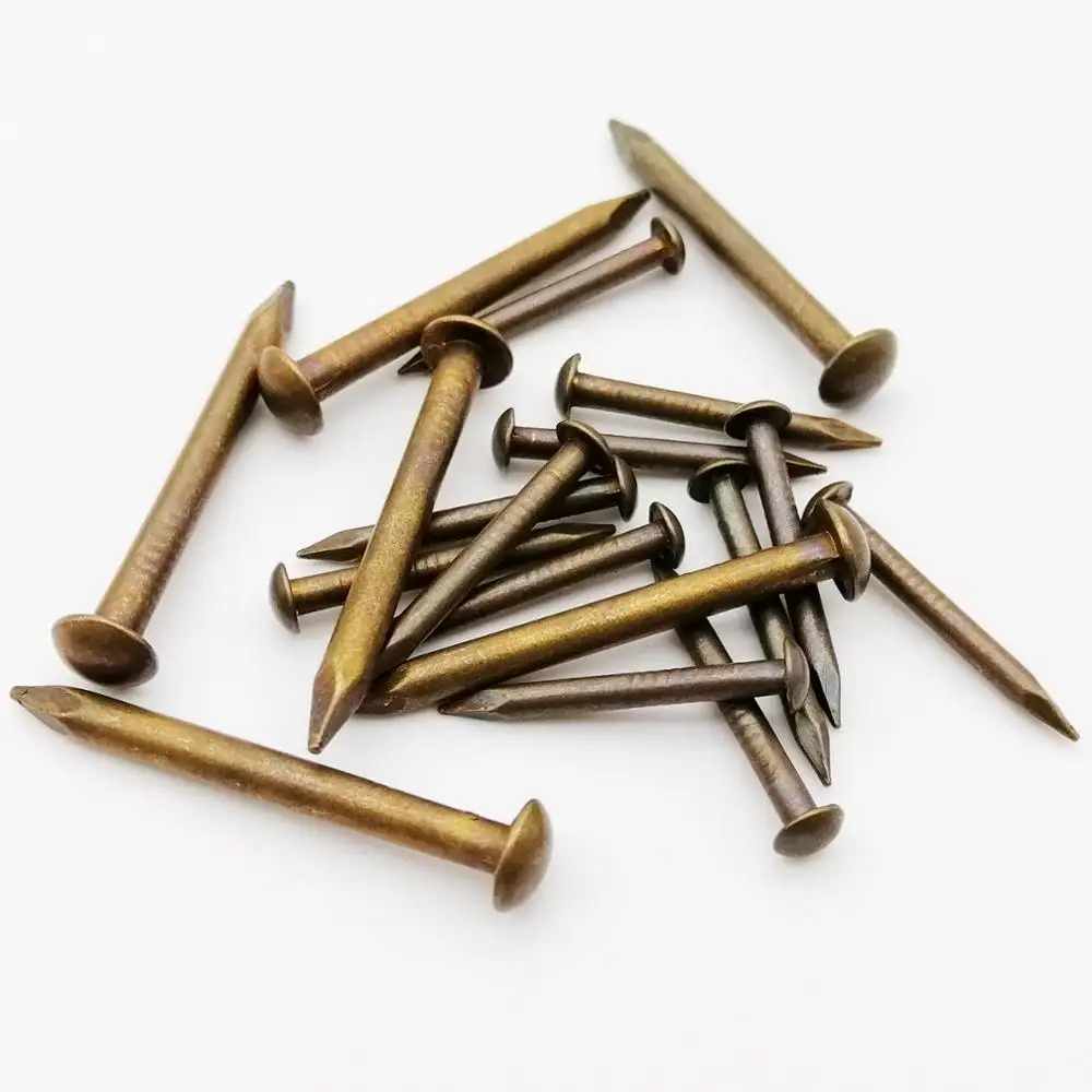10/20/50/100pcs Antique Brass Bronze Pure Copper Small Mini Round Head Nail Dia=1.2-2.8mm length=8–50mm for Furniture Hinge Drum