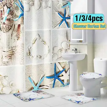 

Bathroom Set 4PCS natural scenery Non Slip Toilet Polyester Cover Mat Set Bathroom Shower Curtain Home Decor rideau de