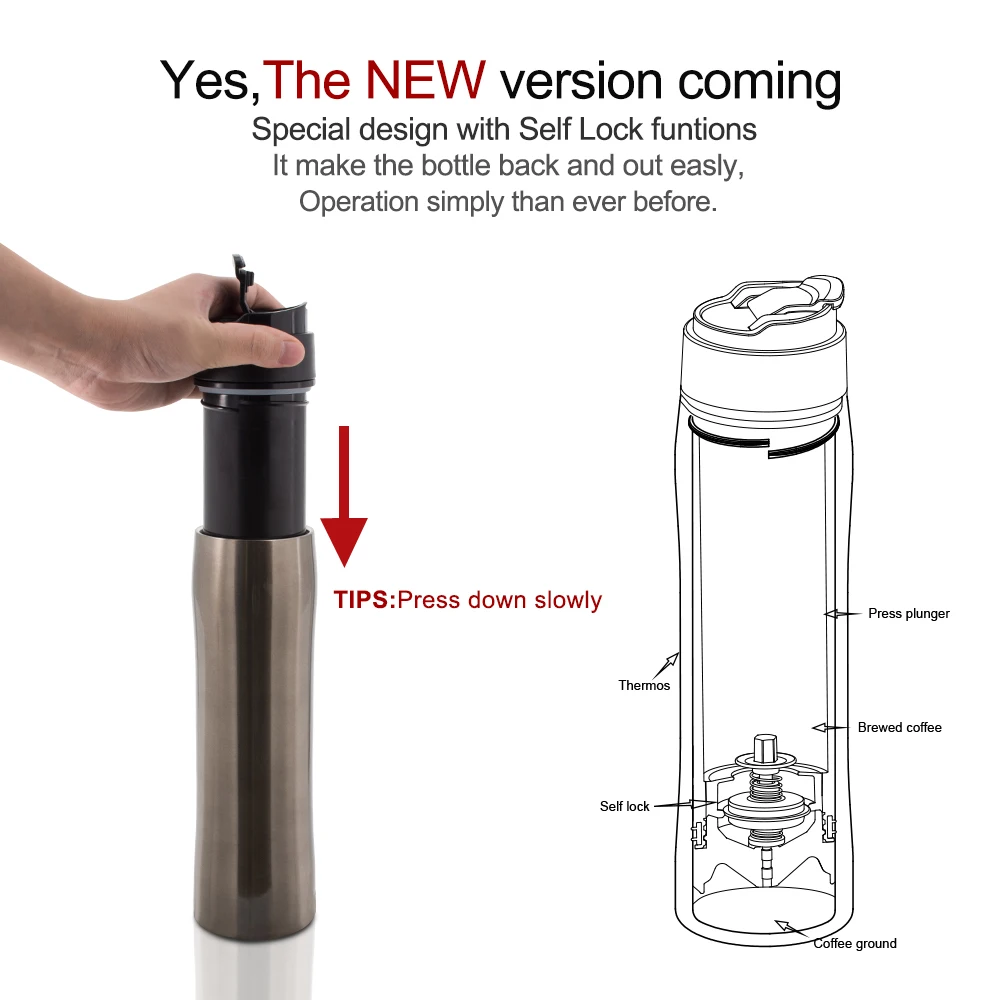 

Hot Sale Special Filtration Water Isolation design black 350ML Portable french press travel mug