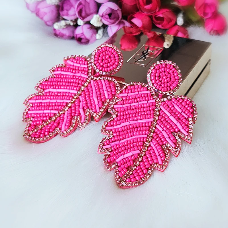 Brincos Dangle Statement Earrings Long Big Beads Leaf Drop Earrings For Women Wedding Jewelry Accessories Pendientes Gifts