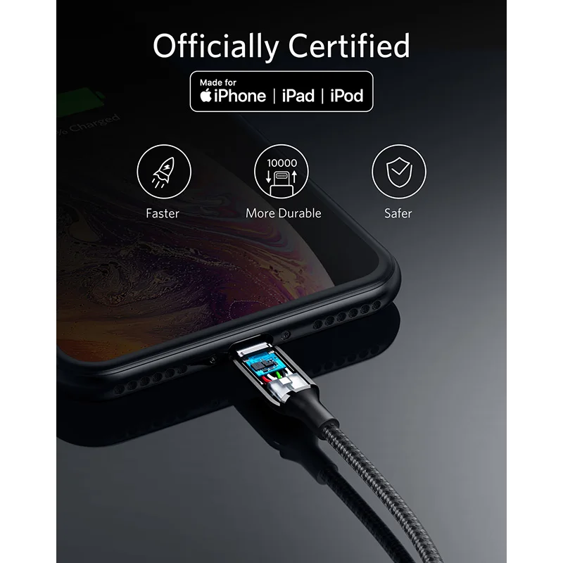 Кабель Anker Powerline + III с Lightning на USB A (сертифицирован MFi 3 фута) кабель для