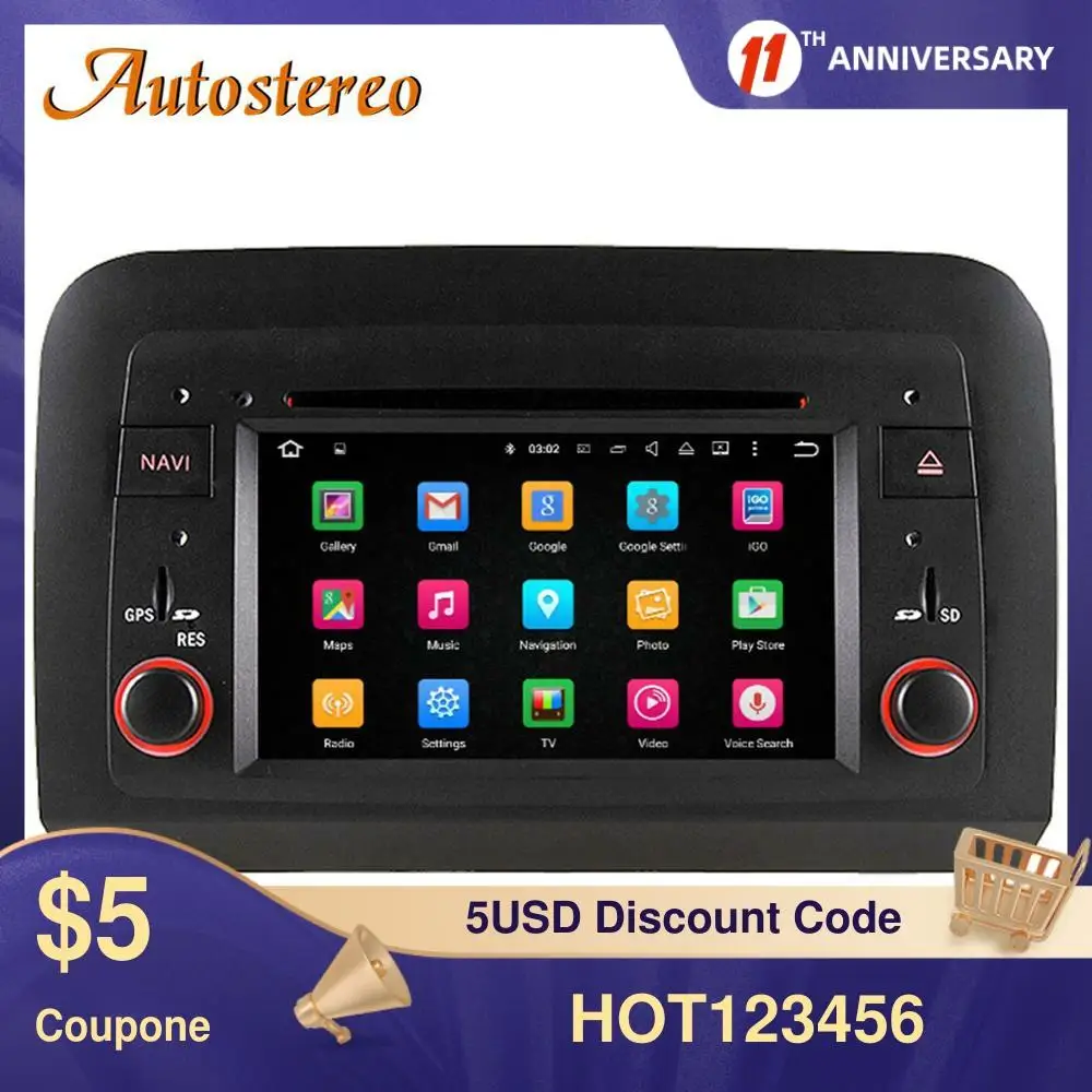 Автомагнитола для Fiat croma 2005-2012 Android 10 мультимедийный проигрыватель 2 din с DVD-плеером