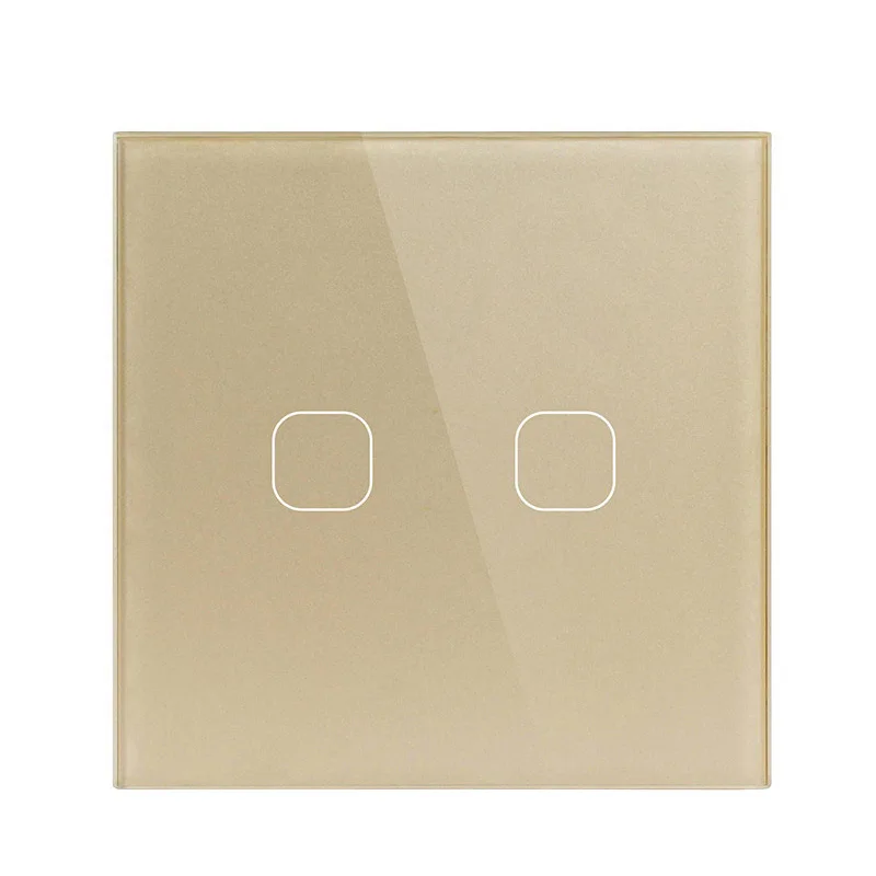 Esooli EU Stanard Touch Switch Crystal Glass Panel 1 Gang 1 Way Touch Switch, EU Light Wall Touch Screen Switch,AC 170-250V - Цвет: 2 Gang 1 Way Gold