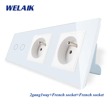 

WELAIK1 Brand EU 3Frame 2Gang1Way+2FR Socket Crystal Glass Panel Wall Touch Switch European LED Light Switch AC250V A39218F8FCW