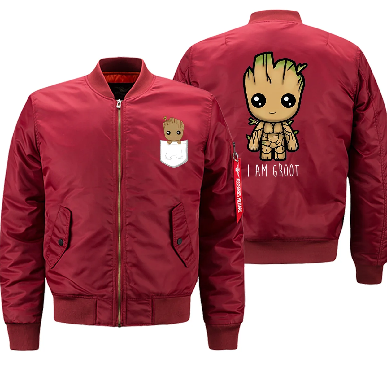 Мужская бейсбольная форма I Am groot, зимняя новая куртка, Harajuku, уличная одежда, высокое качество, пальто пилота, принт с героями мультфильмов, мужская куртка-бомбер