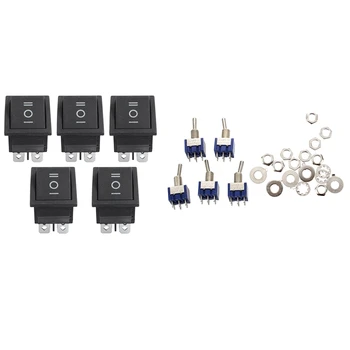 

5Pcs 3 Pin 2P2T DPDT ON-OFF-ON Toggle Switch & 5Pcs 6 Pin DPDT Button On/Off/On Rocker Switch AC 250V/15A 125V/20A