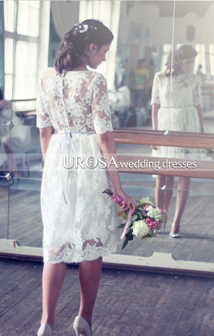 vestido de noiva casamento короткое Кружевное Свадебное платье горячая Распродажа sweetangel рукава Кристальные повседневные свадебные платья