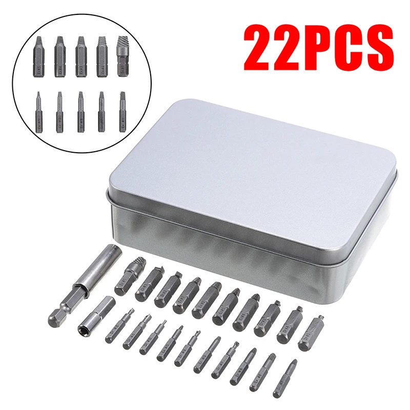 

22Pcs/Set Damaged Screw Extractor Drill Bits Guide Set Broken Bolts Screws Remover Tool with Magnetic Extension Bit Holder