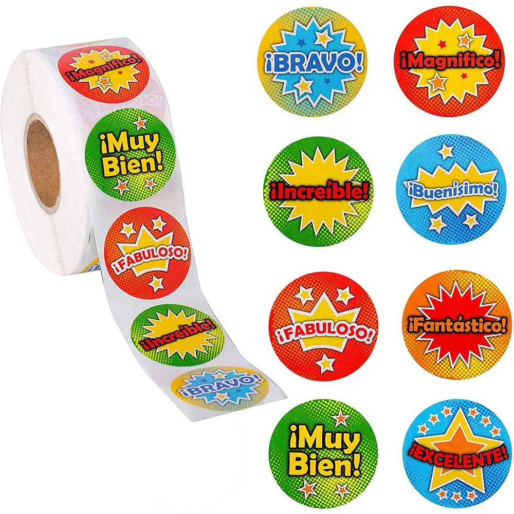 

500 Pcs Spanish Stickers for Kids Roll Teacher Reward Stickers 1 Inch Spanish Class Stickers Back To School Classroom Supplies