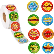 500 Pcs Spanish Stickers for Kids Roll Teacher Reward Stickers 1 Inch Spanish Class Stickers Back To School Classroom Supplies