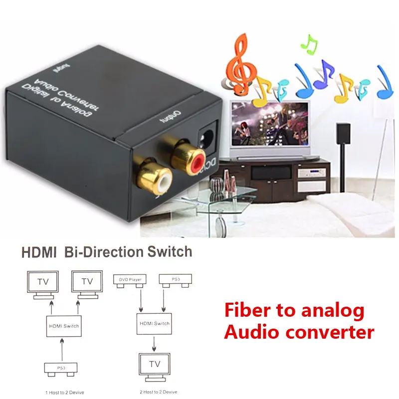 

Black Digital Optical Coaxial Toslink Signal To Analog Audio Converter Adapter RCA Digital To Analog Audio Converter Adapter