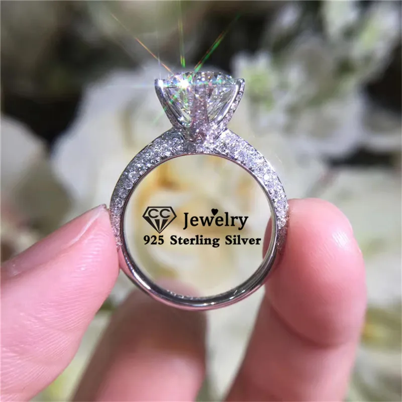 CC S925 Серебряные Кольца для женщин Классические 6 когтей кубический цирконий 1.25ct