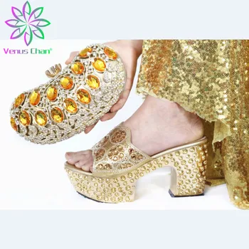 

2020 New Arrivals Style Italian Shoes And Bag Set African High Heels Shoe And Matching Bag Set For Party Dress Wedding in Gold