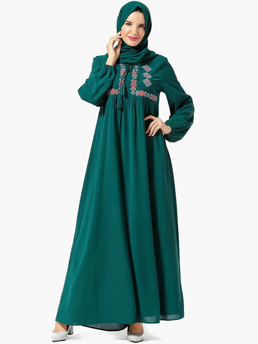 Макси-платье размера плюс для женщин, платье с длинным рукавом и вышивкой, длинное арабское мусульманское женское Абая джилбаб, скромная элегантная верхняя одежда