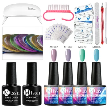 

Mtssii Nail Set UV LED Lamp Dryer With 4Pcs Nail Gel Polish Kit Rolls Striping Decals Foil Nail Art Decorations Base Top Coat