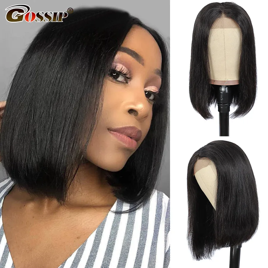 Wig Straight Gossip Human-Hair-Wigs Lace Closure Short Bob Lace-Front Glueless 4x4 Rmey