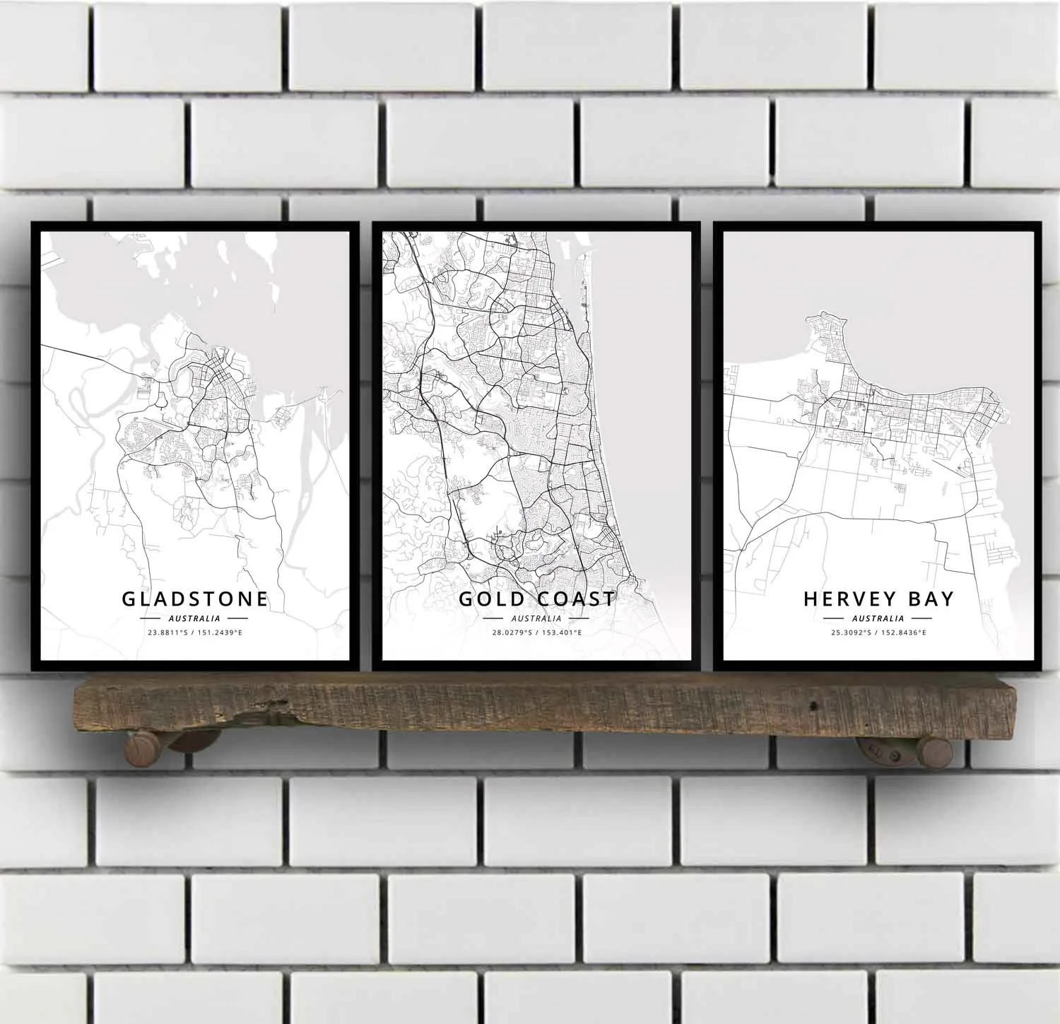 Gladstone Gold Herey Hobart Launceston Mackay Melbourne Mildura Paris Nowra Perth Port Macquarie Australia Map Poster