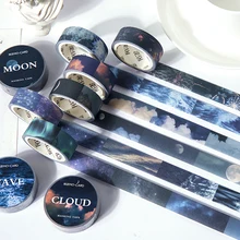 

6 Designs Romantic Footage Sulfate Paper Hand Account Tape Ins Style Moon Night Cloud Star Ocean DIY Decorative Stickers