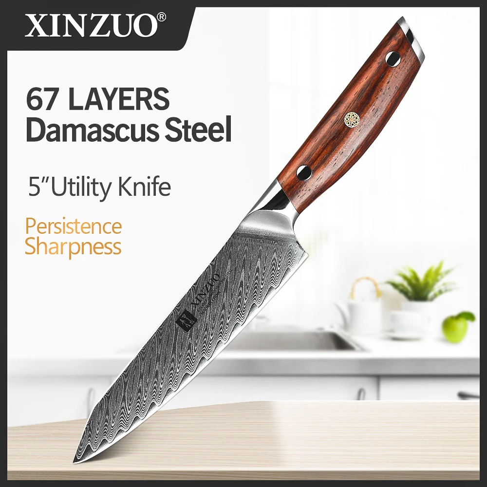 XINZUO 5 &quotдюймовый нож Универсальный японский VG10 Дамасская сталь 62 HRC кухонный