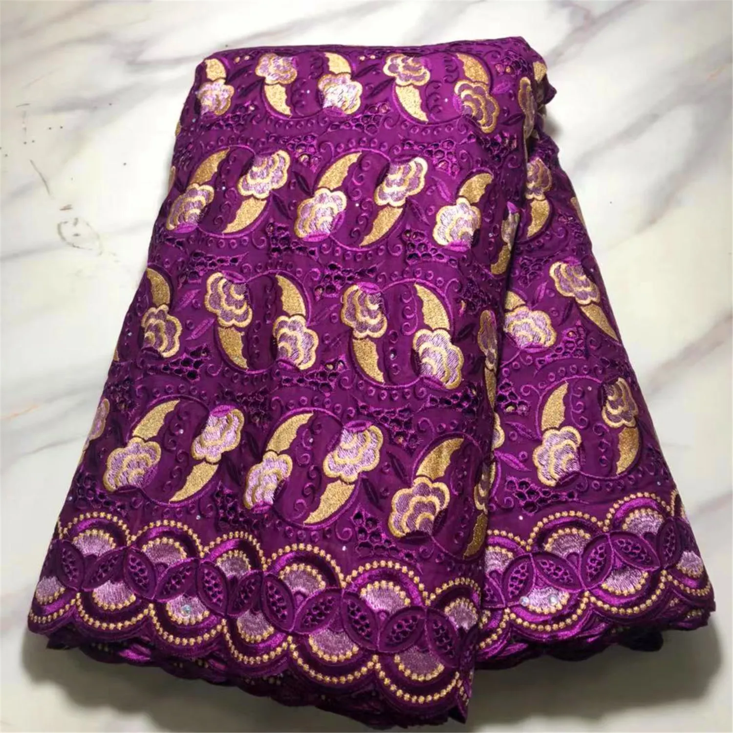 

African Cotton Lace Fabric 2021 Swiss Voile 5 Yards Nigerian Cotton Lace Fabric With Stones Diy Dress For Party PLC257