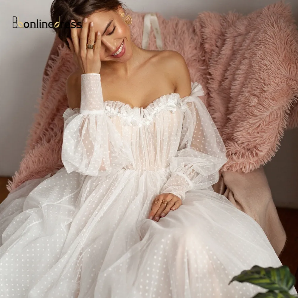 

Elegant Tulle Prom Dresses 2020 A-Line Off The Shoulde Evening Dress Appliques Formal Gown vestidos do baile de finalistas