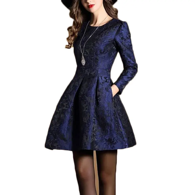 Женское жаккардовое платье с круглым вырезом длинным рукавом|clothes fashion|fashion clotheslace