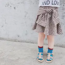 2019 Новые корейские модные юбки-пачки для маленьких девочек детская Рождественская Одежда для девочек милые клетчатые юбки с оборками Пояс