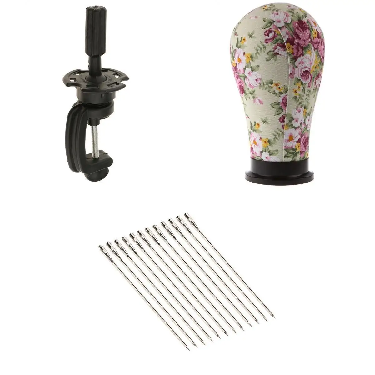 21’’ Cosmetology Mannequin Canvas Block Head for Wigs Display Making with Plastic Holder Clamp and 12Pcs Pins