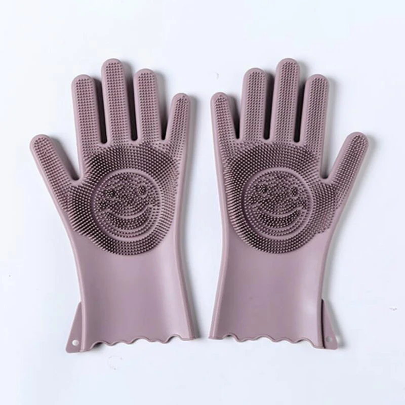 Розовый Kitchen Silicone Dishes Washing Glove with Cleaning Brush Garden Housekeeping Magic Silicone Scrubber Rubber Dishwashing Gloves - Цвет: Розовый