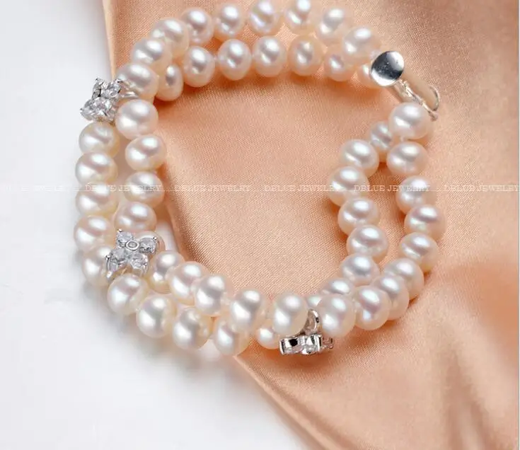 416+Manufacturers sell direct chain bracelet 7-8mm double row natural pearl bracelet