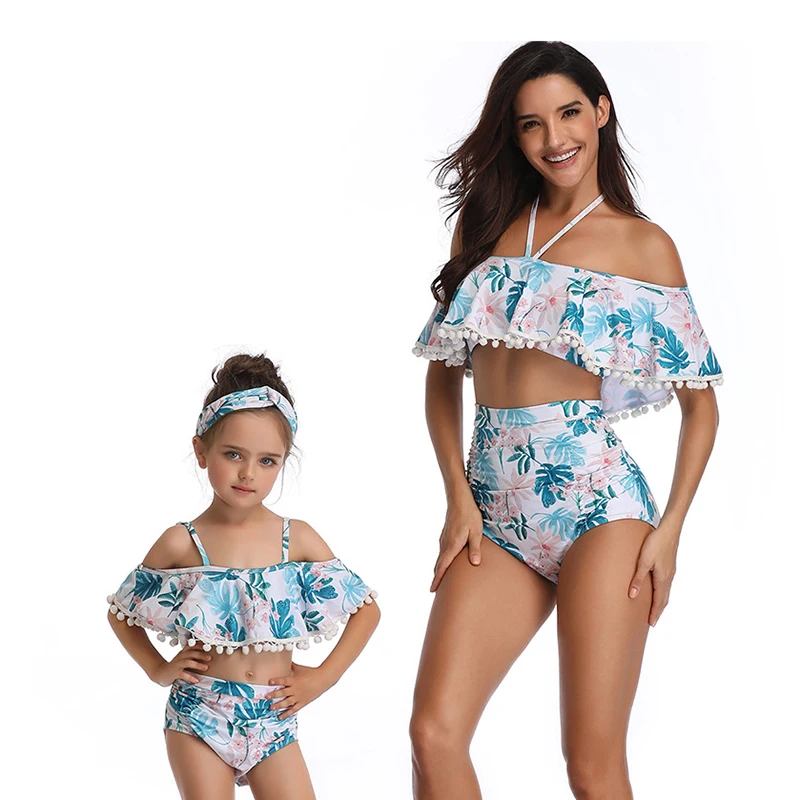 

2020 New Mom And Daughter Swimsuit Summer Ruffled Flower Print Bikini Set Family Matching Swimwear Women Baby Girls Swimsuit
