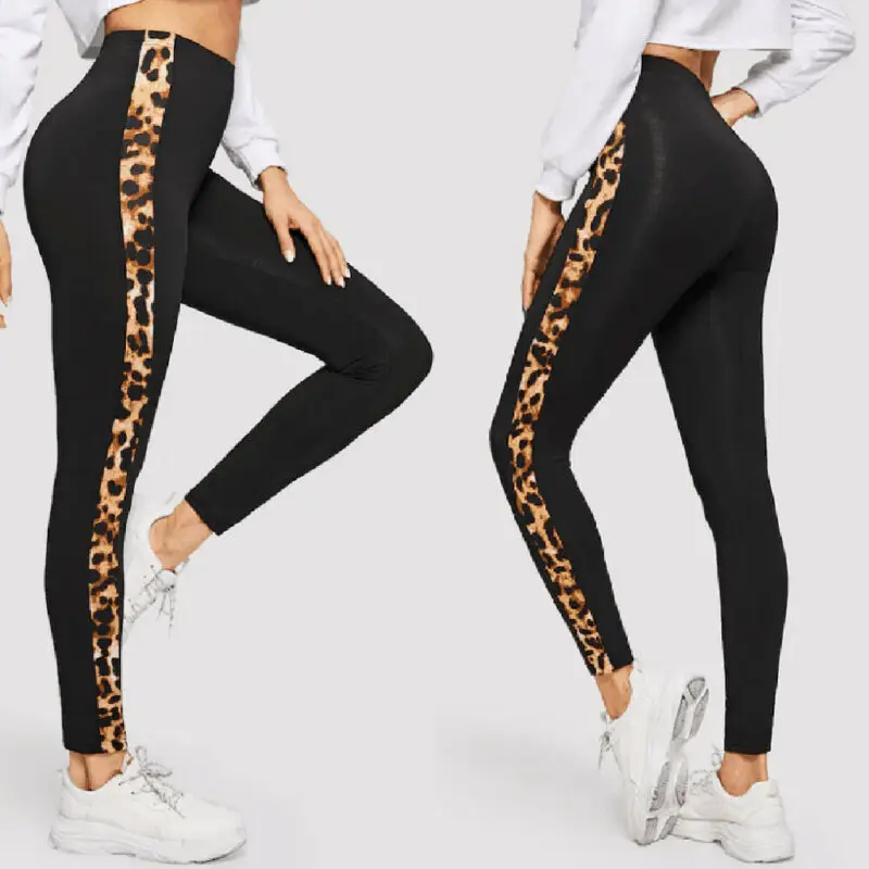 Women´s High Waist Sports Workout Yoga Gym Pants Running Leopard Leggings Fitness Jogging Stretchy Trousers Athletic Clothes