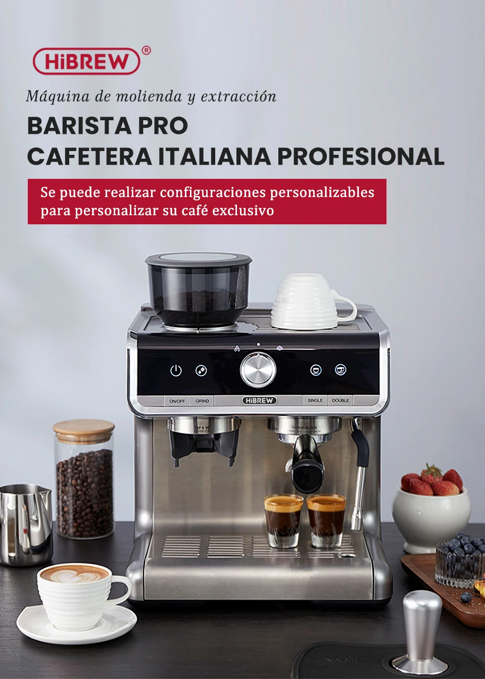 HiBREW molinillo cónico Barista Pro de 19Bar, máquina de café de grano a café, máquina de Espresso comercial para el hogar, cafetería, Hotel y - AliExpress