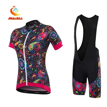 

Malciklo Women's Short Sleeve Cycling Jersey with Bib Shorts Black Orange+White Floral Botanical Plus Size Bike Clothing Suit