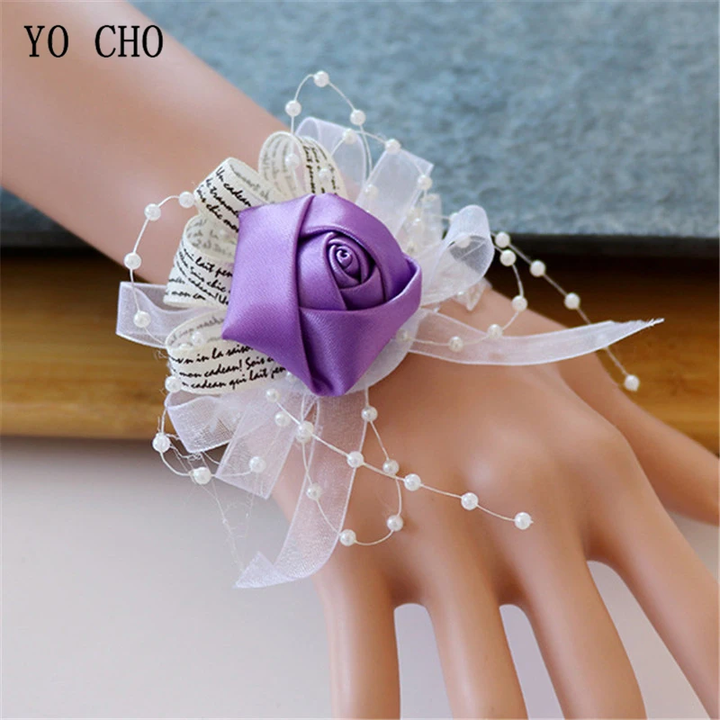 

YO CHO Wrist Corsage Bride Wedding Bracelet Handmade Wrist Flower Silk Rose Bridesmaid Girl Prom Corsage Wedding Planner Supply